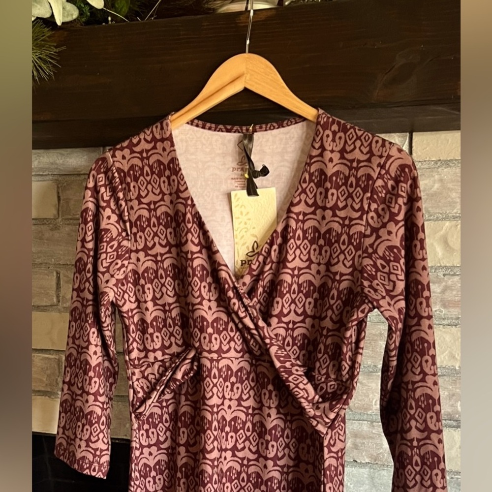 Prana Dress Yoga Lounge Women’s 3/4 Sleeve Print Knit Dress M